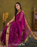 Magenta Pure Maheshwari Silk Cotton Handloom Saree