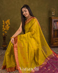 Mustard Yellow Pure Maheshwari Silk Cotton Handloom Saree