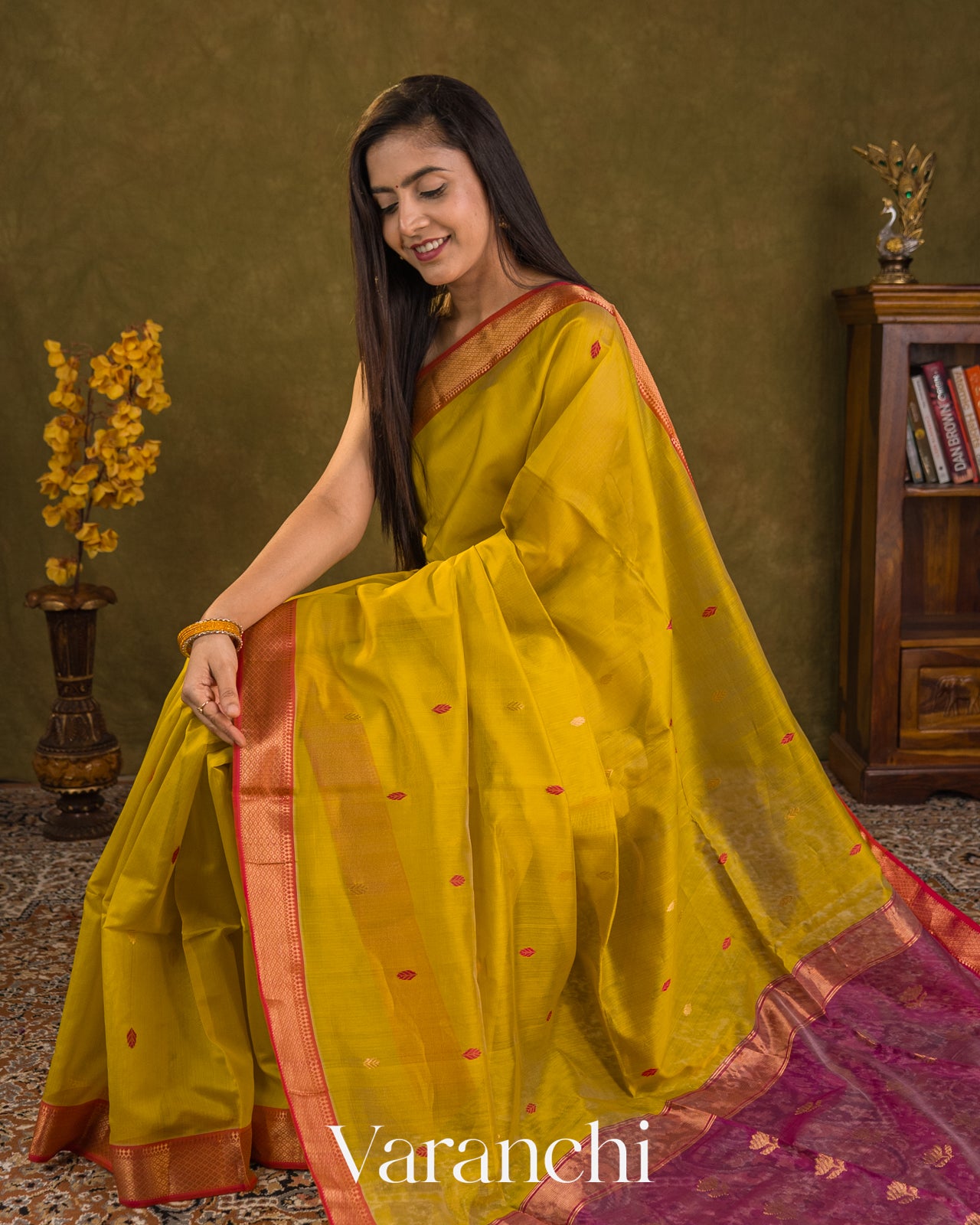 Mustard Yellow Pure Maheshwari Silk Cotton Handloom Saree