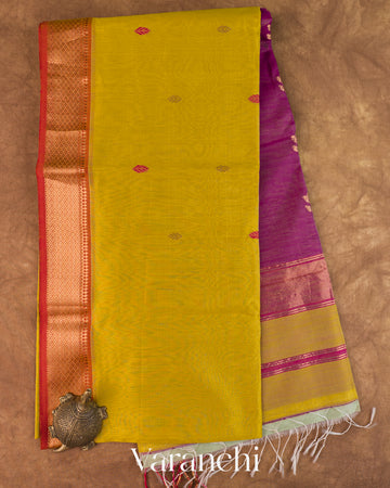 Mustard Yellow Pure Maheshwari Silk Cotton Handloom Saree