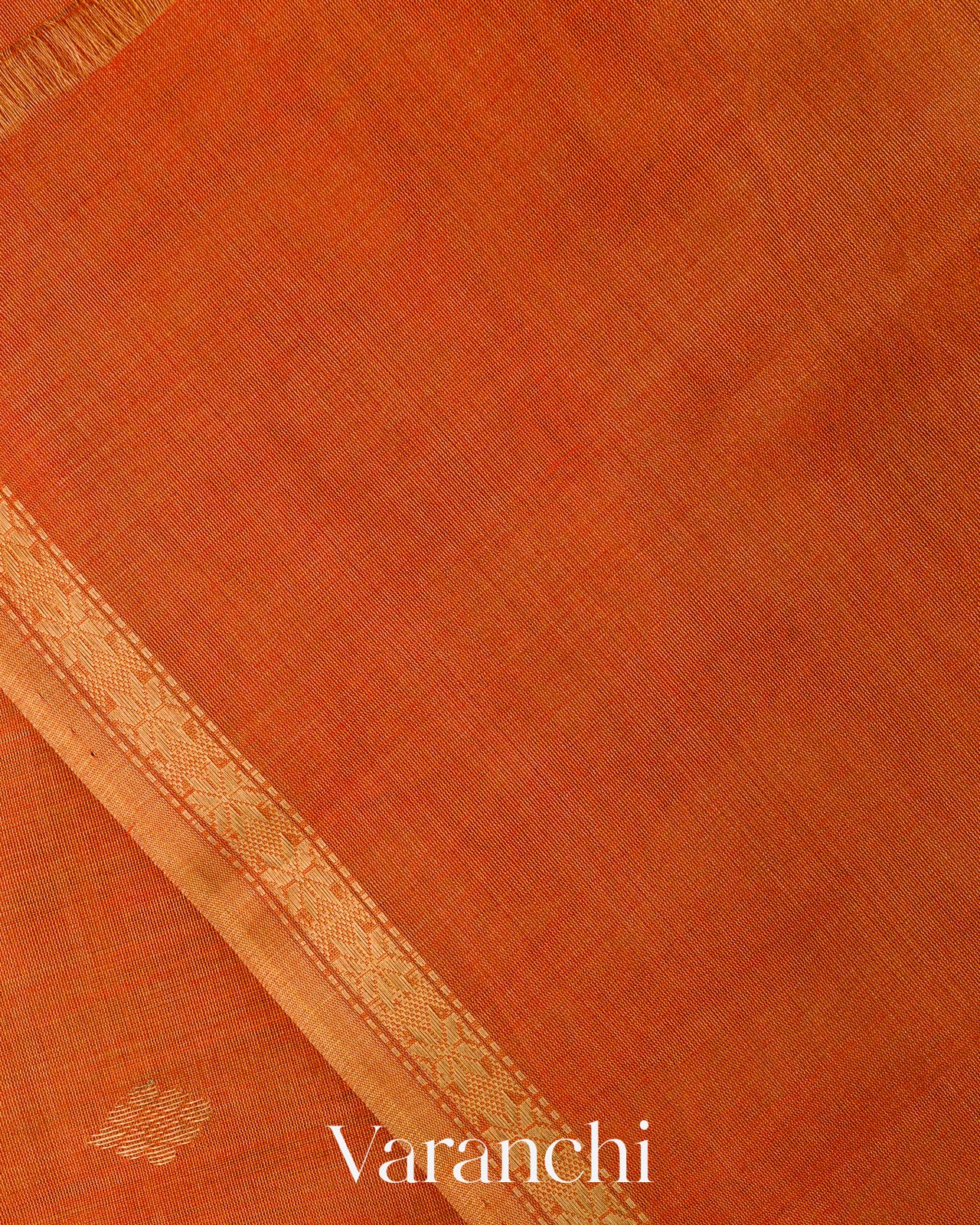 Rust Orange Pure Maheshwari Silk Cotton Handloom Saree