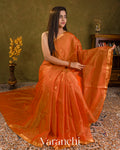 Rust Orange Pure Maheshwari Silk Cotton Handloom Saree
