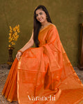 Rust Orange Pure Maheshwari Silk Cotton Handloom Saree