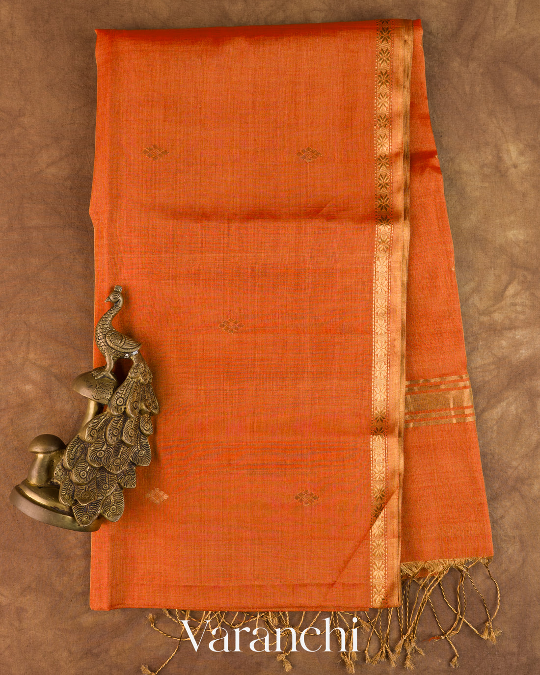 Rust Orange Pure Maheshwari Silk Cotton Handloom Saree