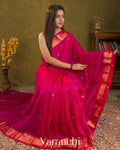 Rani Pink Striped Pure Maheshwari Silk Cotton Handloom Saree
