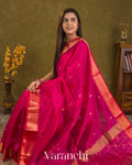 Rani Pink Striped Pure Maheshwari Silk Cotton Handloom Saree