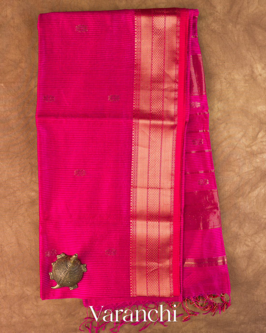 Rani Pink Striped Pure Maheshwari Silk Cotton Handloom Saree