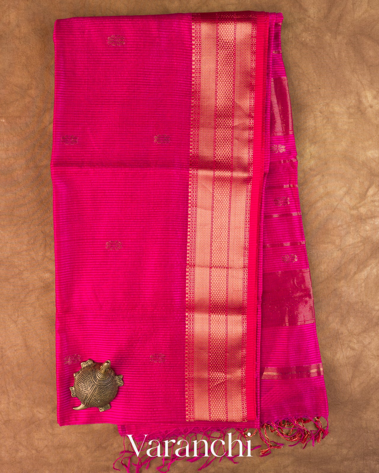 Rani Pink Striped Pure Maheshwari Silk Cotton Handloom Saree