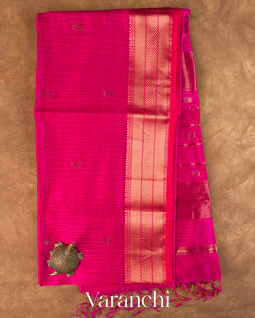 Rani Pink Striped Pure Maheshwari Silk Cotton Handloom Saree