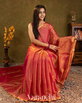 Coral Red Pure Maheshwari Silk Cotton Handloom Saree