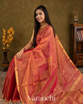 Coral Red Pure Maheshwari Silk Cotton Handloom Saree
