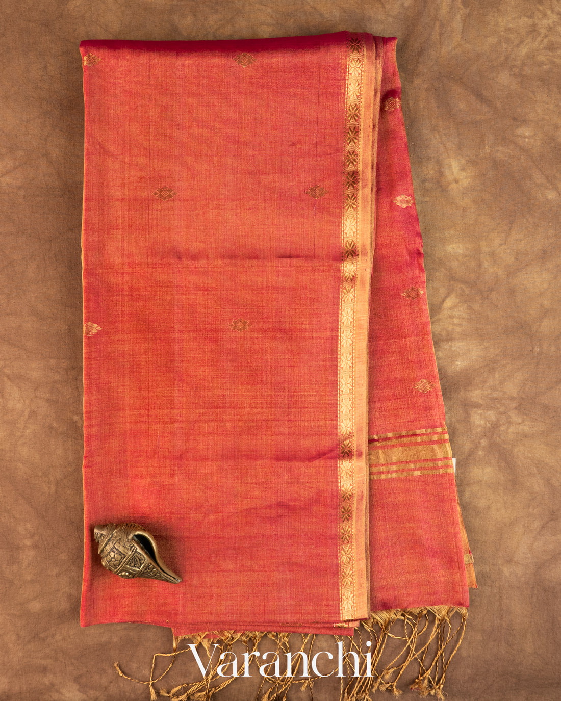 Coral Red Pure Maheshwari Silk Cotton Handloom Saree