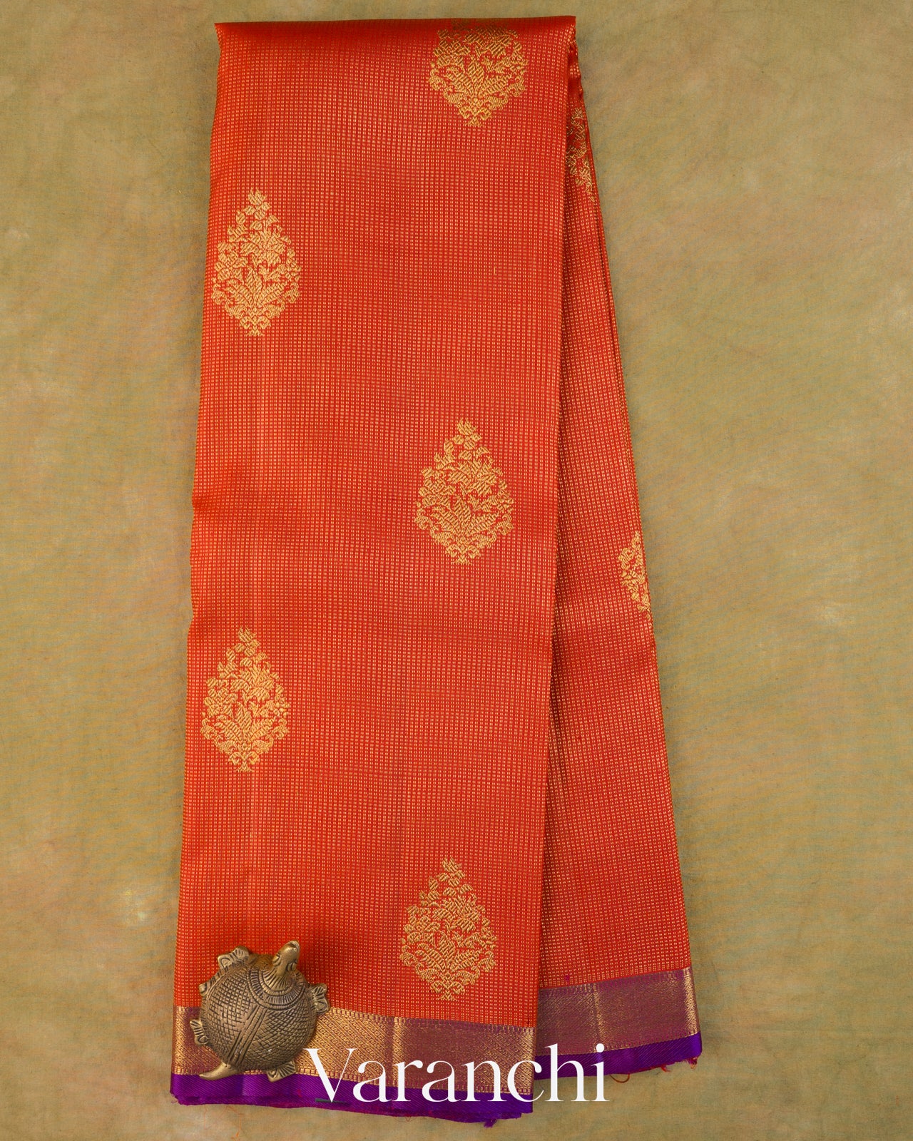 Tomato Orange Pure Kanchipuram Silk Handloom Saree