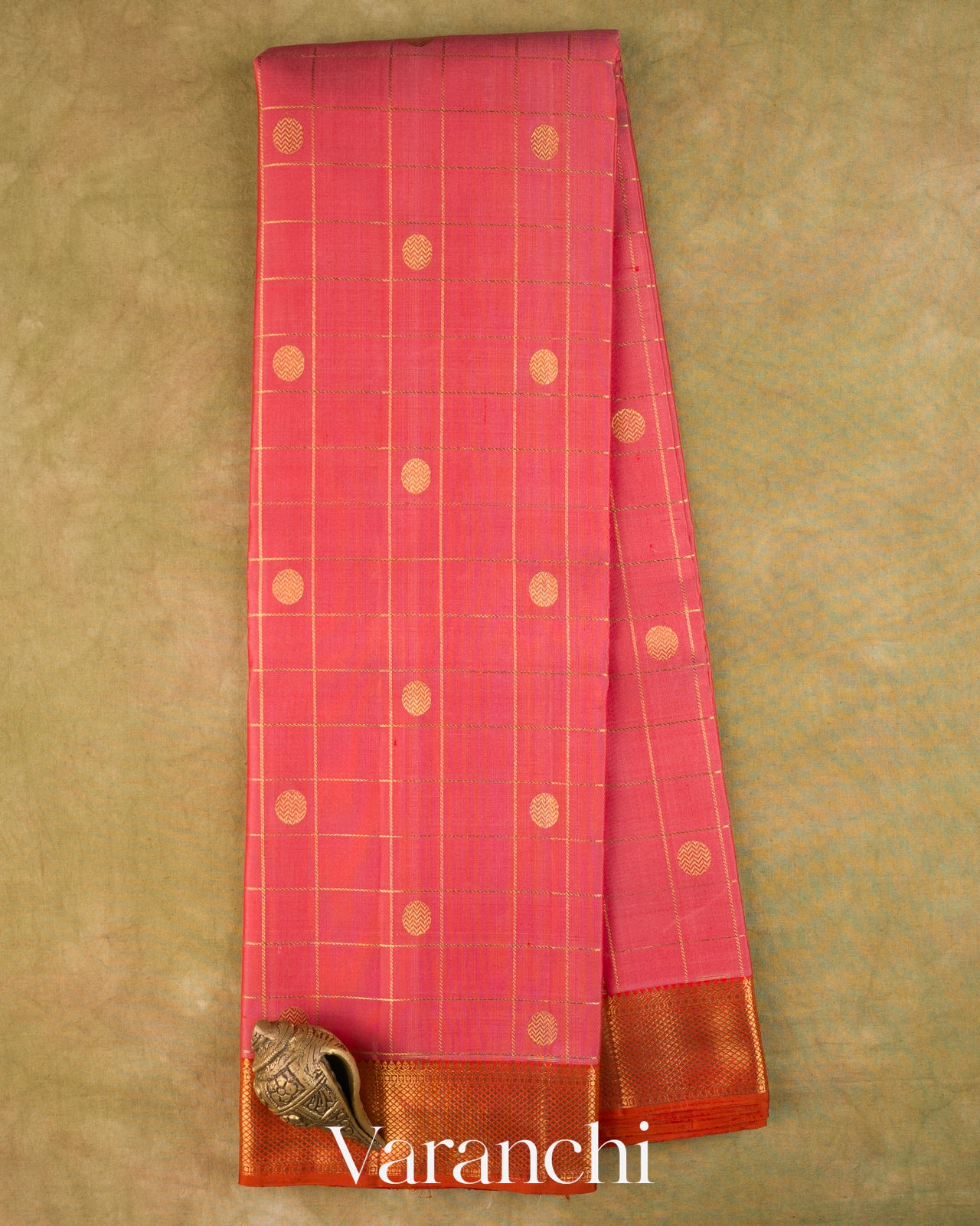 Baby Pink Checkered Pure Kanchipuram Silk Handloom Saree