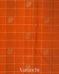 Burnt Orange Checkered Pure Kanchipuram Silk Handloom Saree