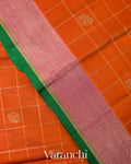 Burnt Orange Checkered Pure Kanchipuram Silk Handloom Saree