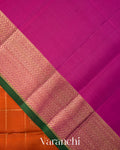 Burnt Orange Checkered Pure Kanchipuram Silk Handloom Saree