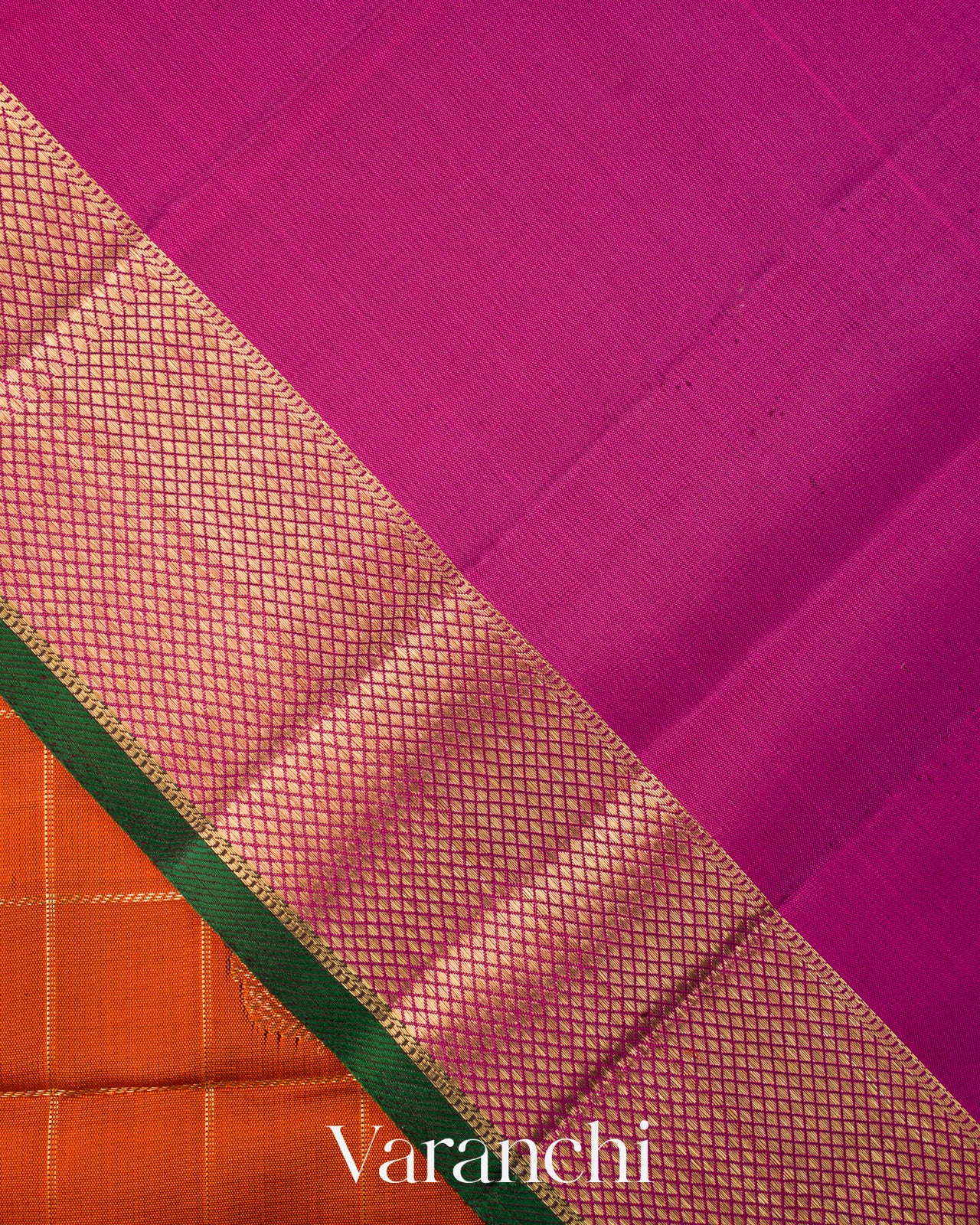 Burnt Orange Checkered Pure Kanchipuram Silk Handloom Saree