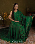 Bottle Green Checkered Pure Kanchipuram Silk Handloom Saree