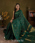 Bottle Green Checkered Pure Kanchipuram Silk Handloom Saree
