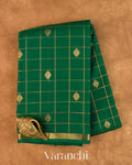 Bottle Green Checkered Pure Kanchipuram Silk Handloom Saree