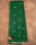 Bottle Green Checkered Pure Kanchipuram Silk Handloom Saree