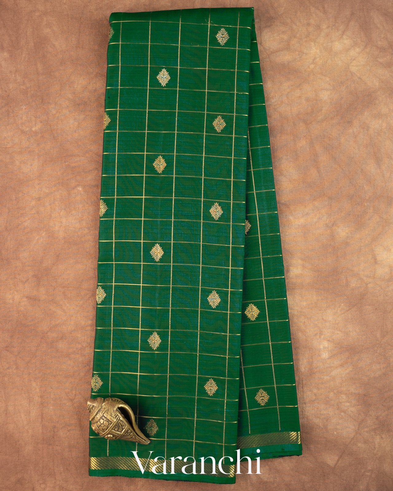 Bottle Green Checkered Pure Kanchipuram Silk Handloom Saree