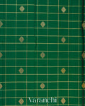 Bottle Green Checkered Pure Kanchipuram Silk Handloom Saree