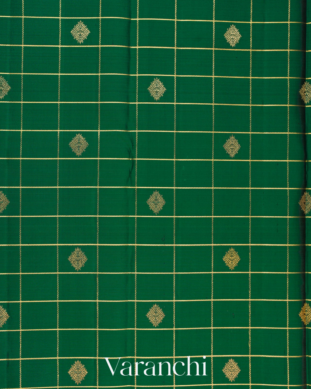 Bottle Green Checkered Pure Kanchipuram Silk Handloom Saree
