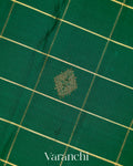 Bottle Green Checkered Pure Kanchipuram Silk Handloom Saree