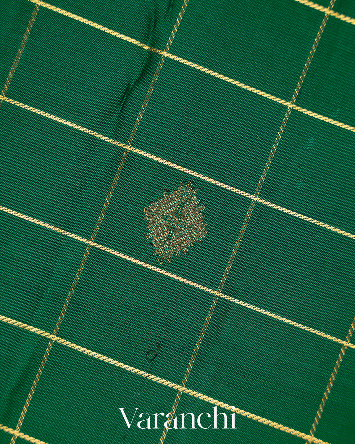 Bottle Green Checkered Pure Kanchipuram Silk Handloom Saree
