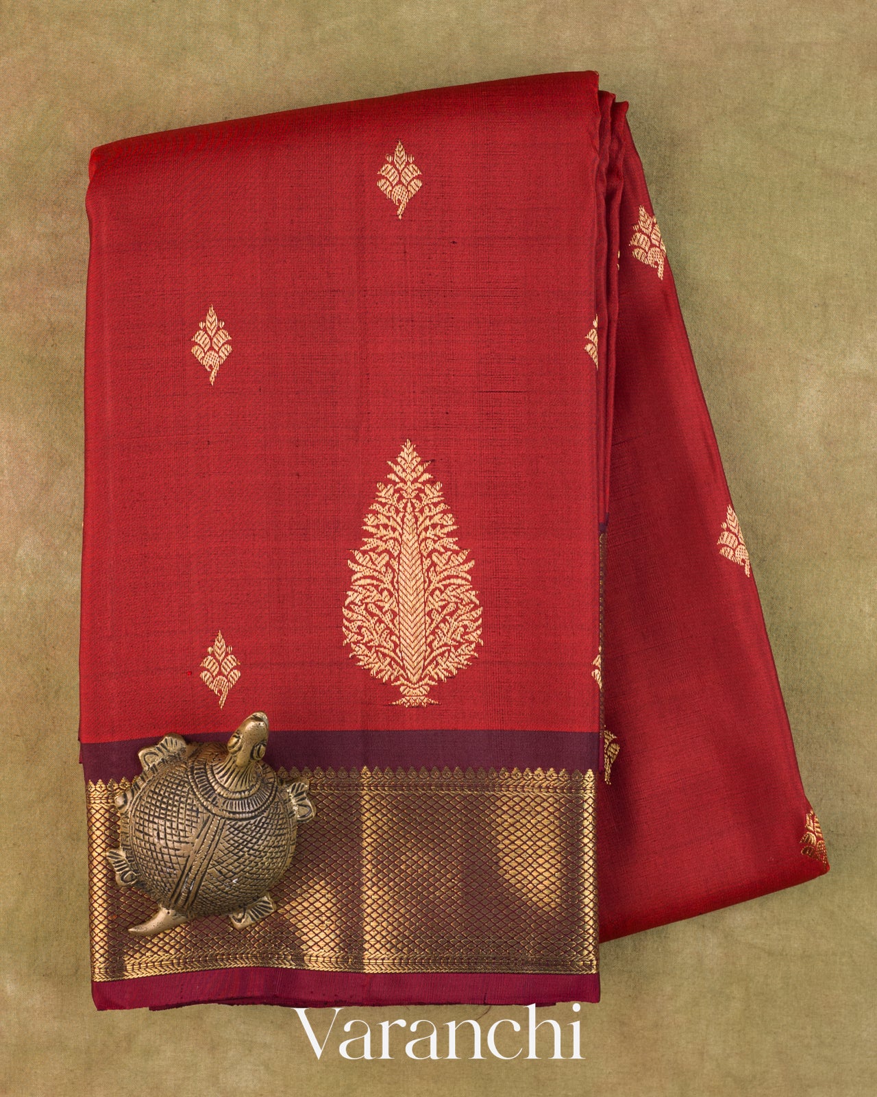 Rust Red Pure Kanchipuram Silk Handloom Saree