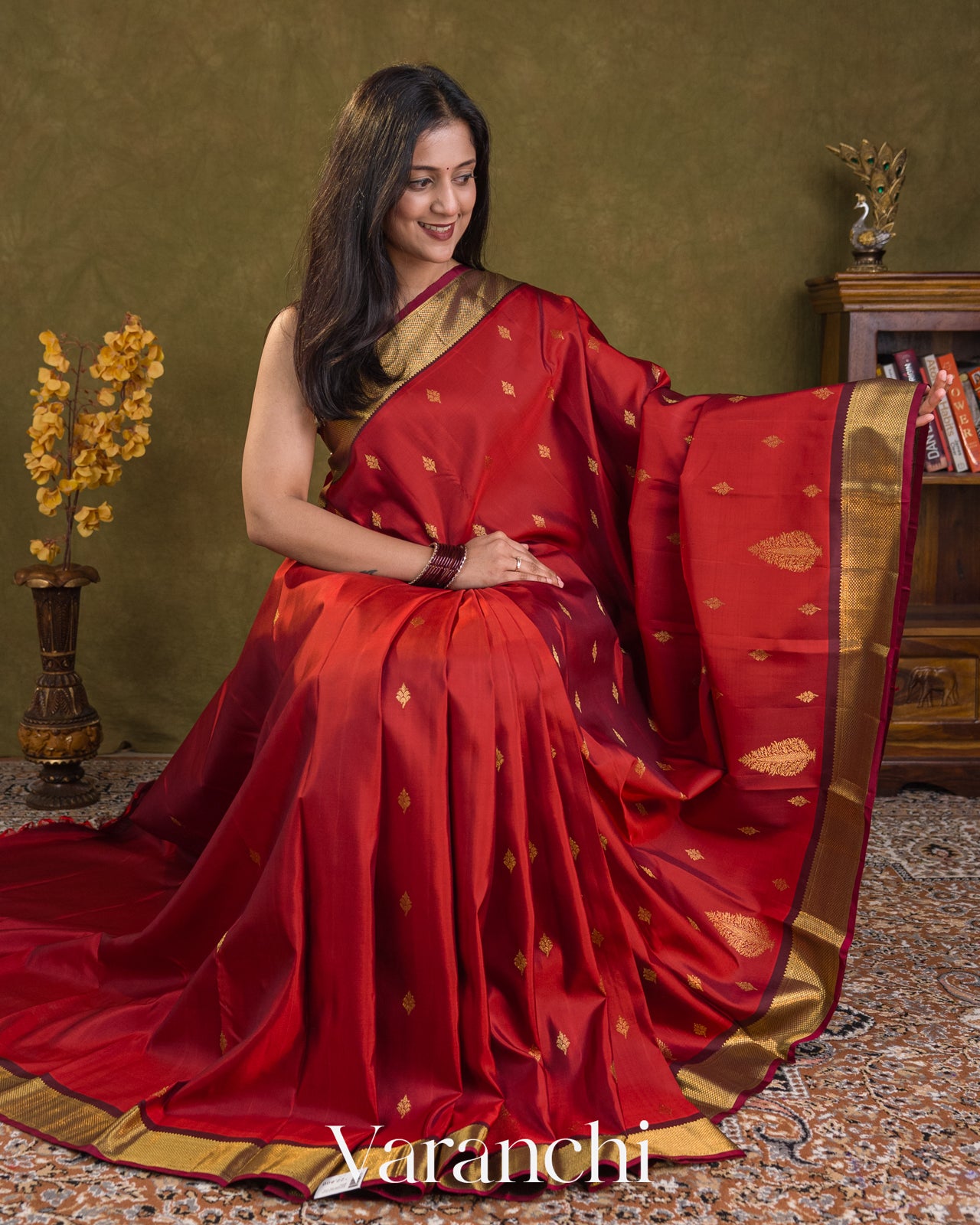 Rust Red Pure Kanchipuram Silk Handloom Saree