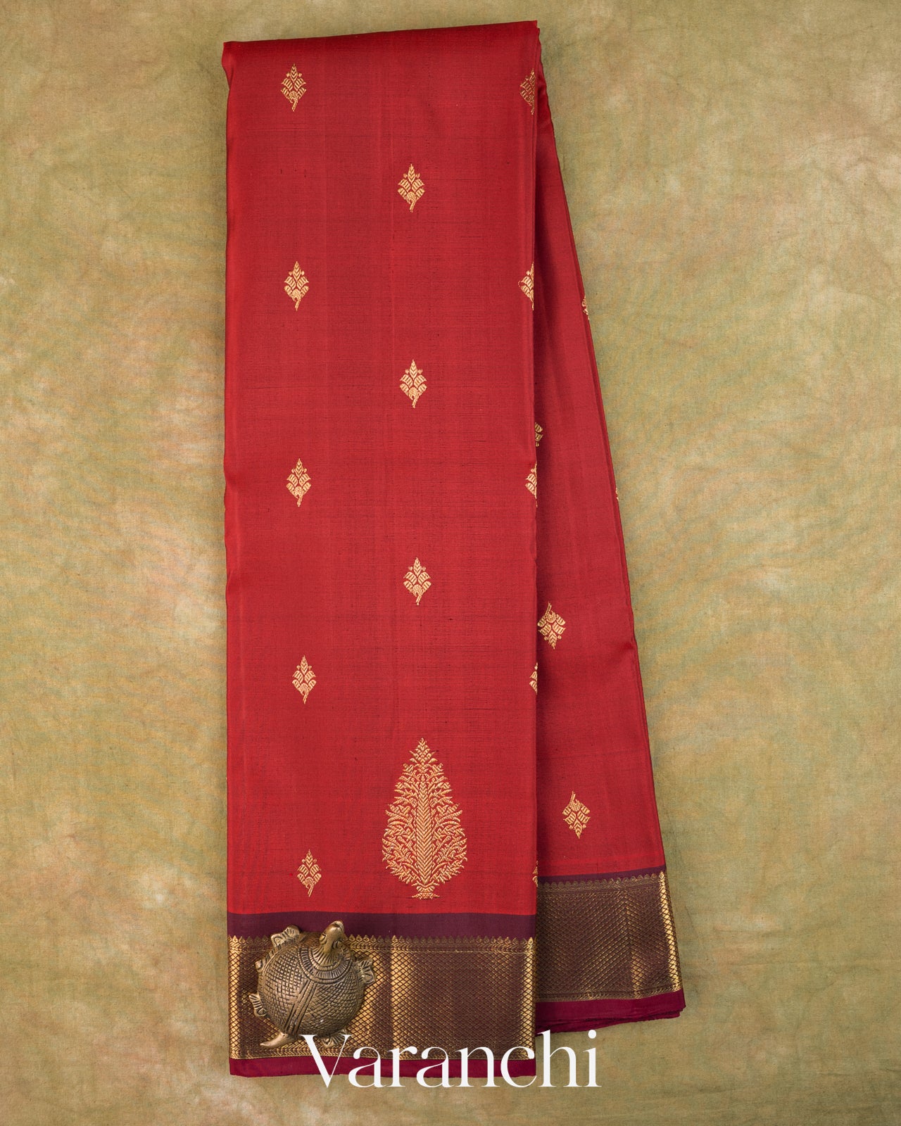 Rust Red Pure Kanchipuram Silk Handloom Saree