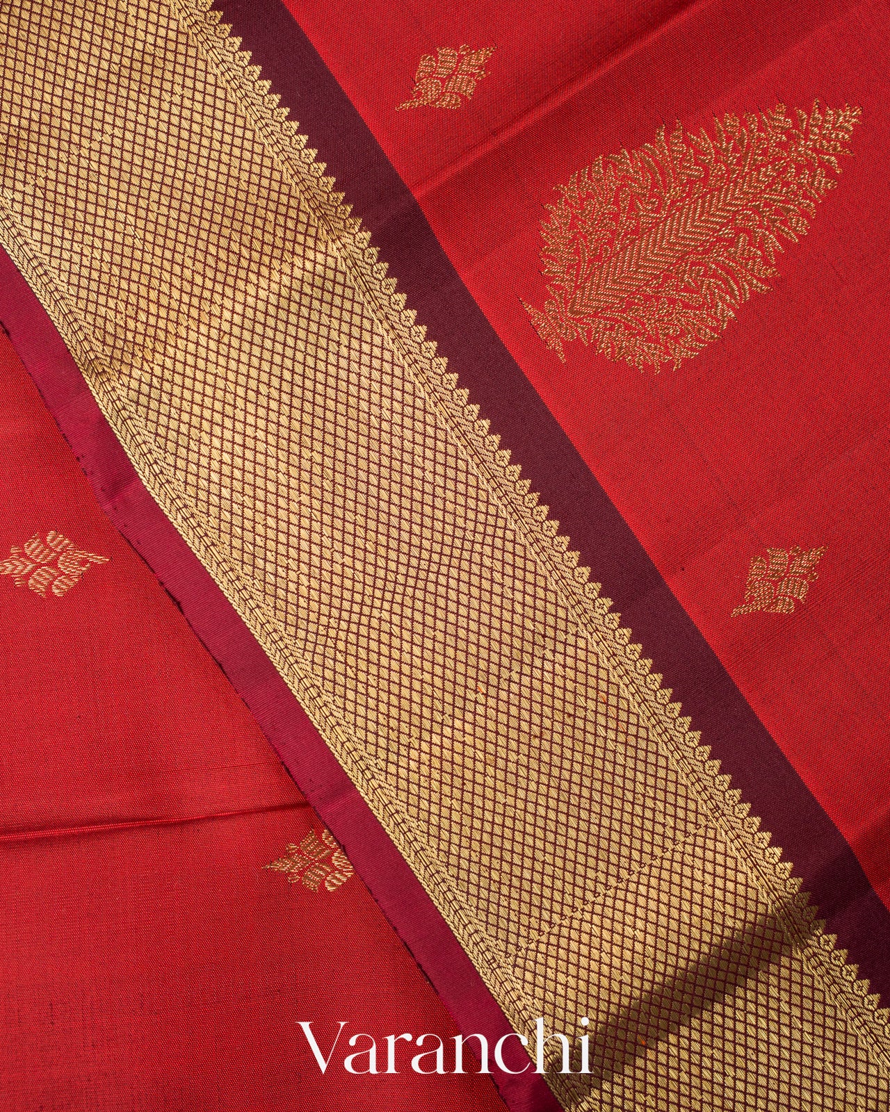 Rust Red Pure Kanchipuram Silk Handloom Saree