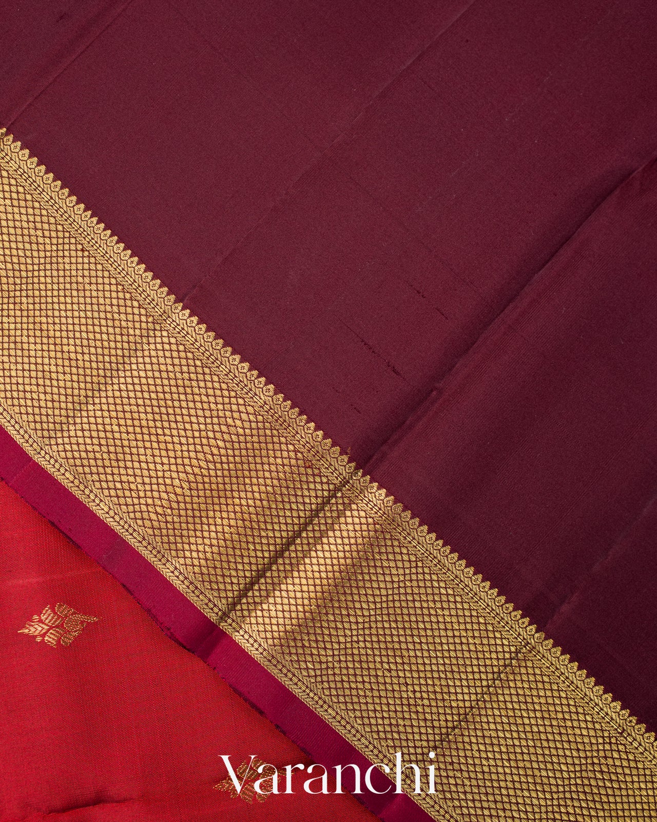 Rust Red Pure Kanchipuram Silk Handloom Saree