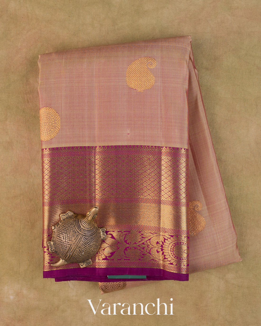 Beige Pure Kanchipuram Silk Handloom Saree