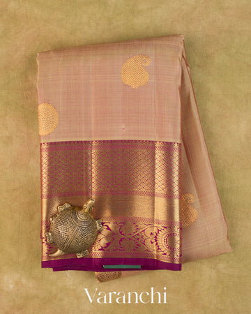 Beige Pure Kanchipuram Silk Handloom Saree