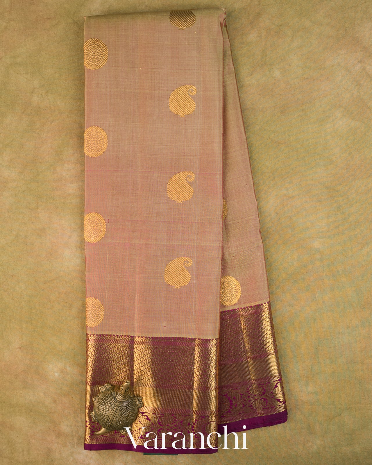 Beige Pure Kanchipuram Silk Handloom Saree
