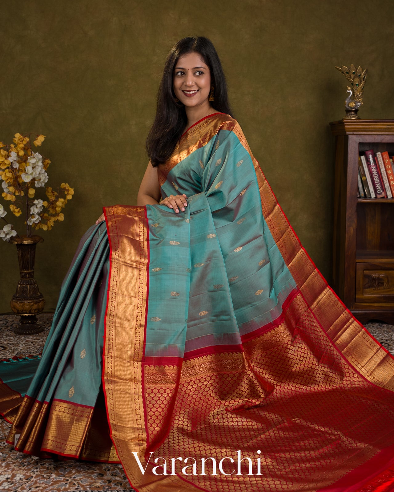 Sky Blue Pure Kanchipuram Silk Handloom Saree