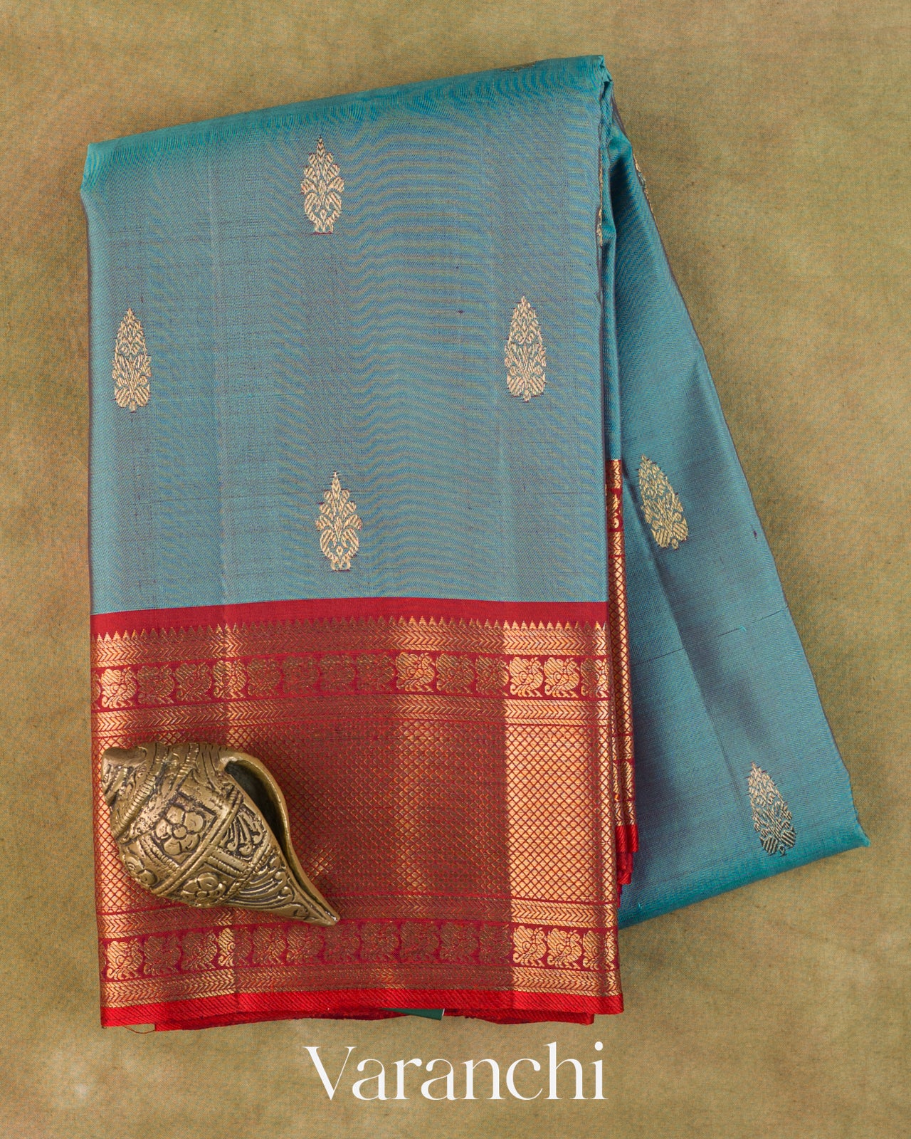 Sky Blue Pure Kanchipuram Silk Handloom Saree