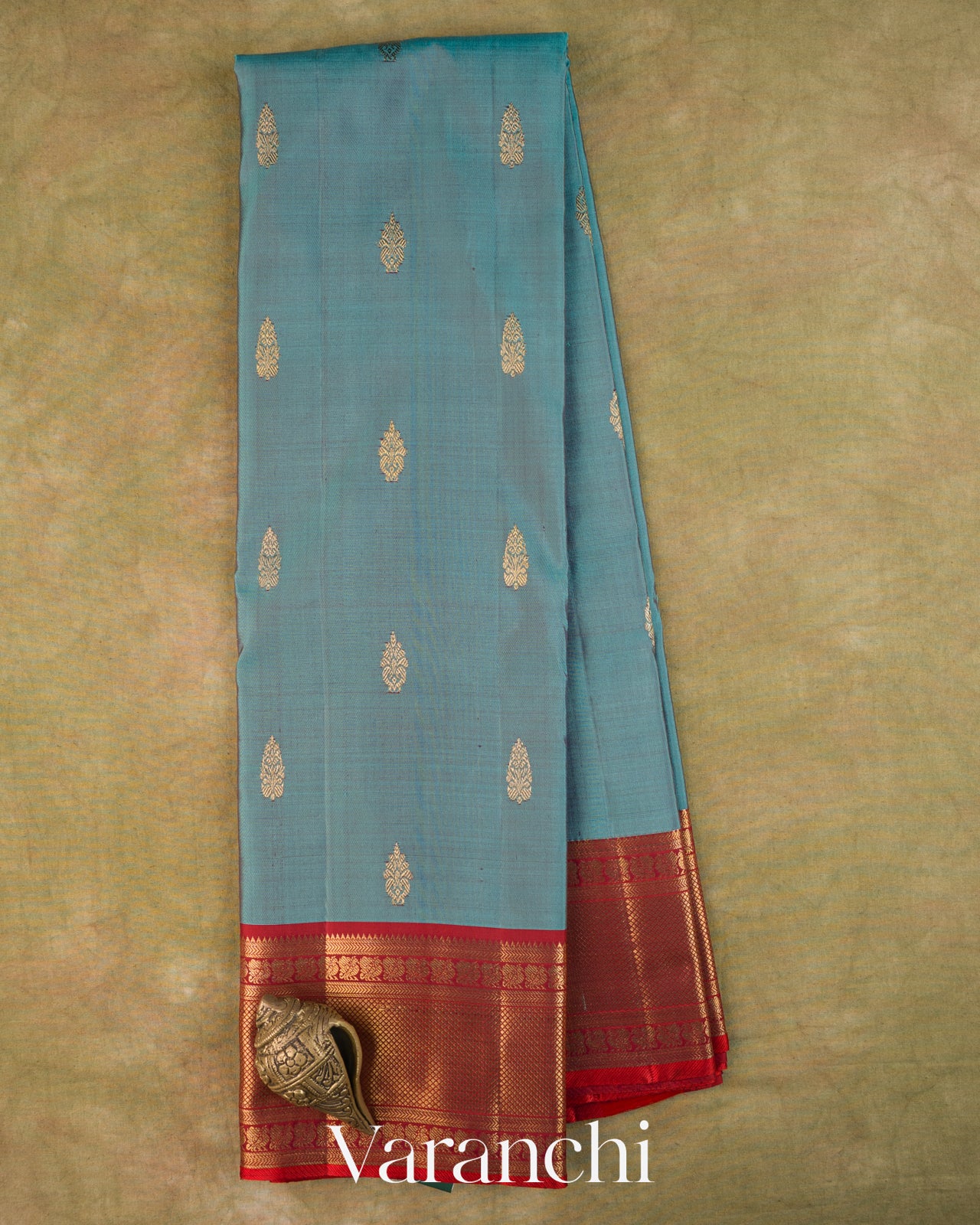 Sky Blue Pure Kanchipuram Silk Handloom Saree