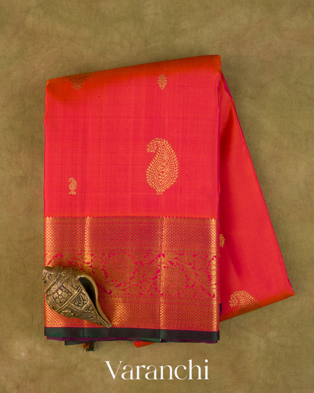 Tomato Red Korvai Pure Kanchipuram Silk Handloom Saree
