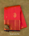 Tomato Red Korvai Pure Kanchipuram Silk Handloom Saree