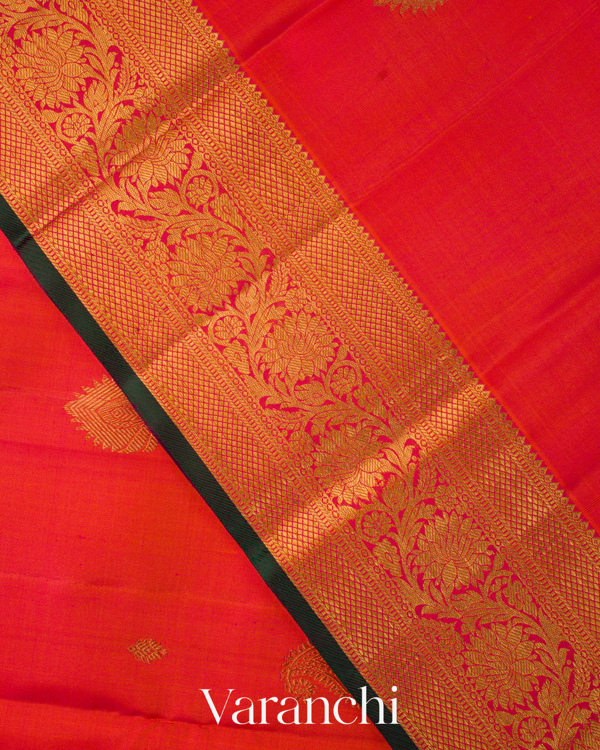 Tomato Red Korvai Pure Kanchipuram Silk Handloom Saree