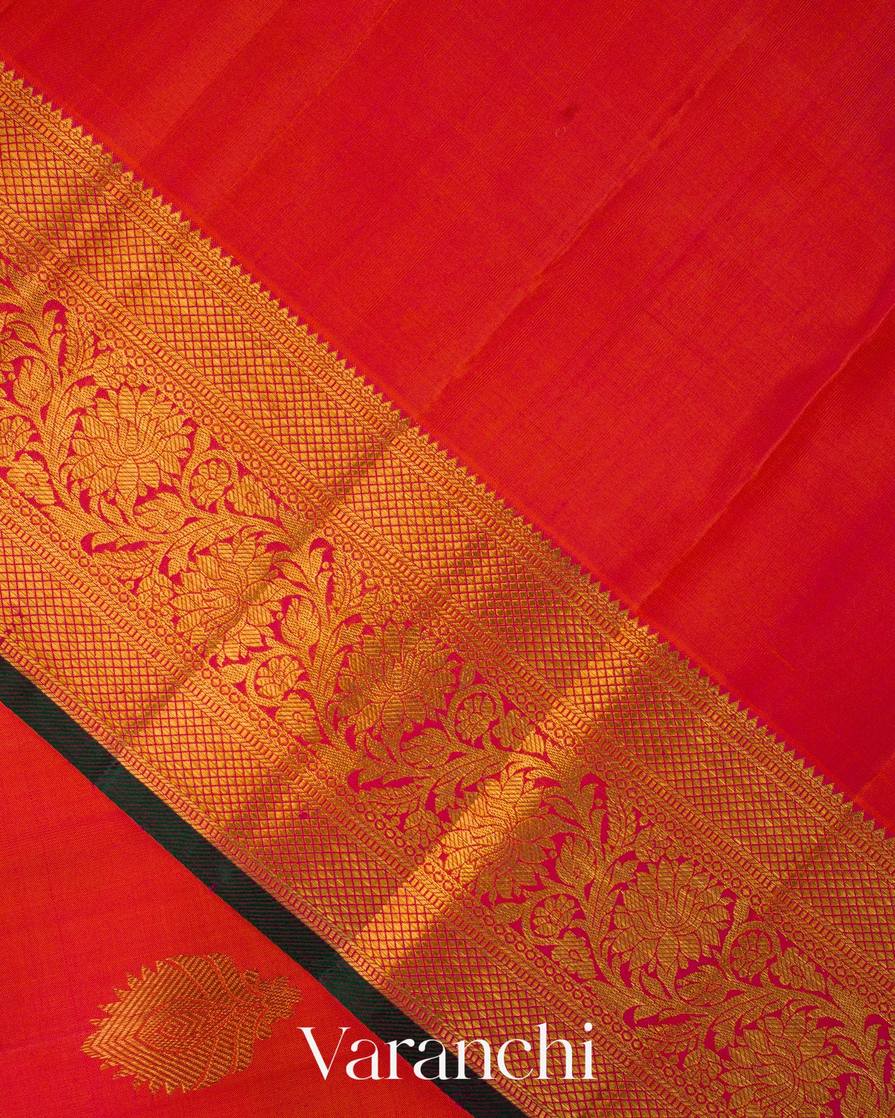 Tomato Red Korvai Pure Kanchipuram Silk Handloom Saree