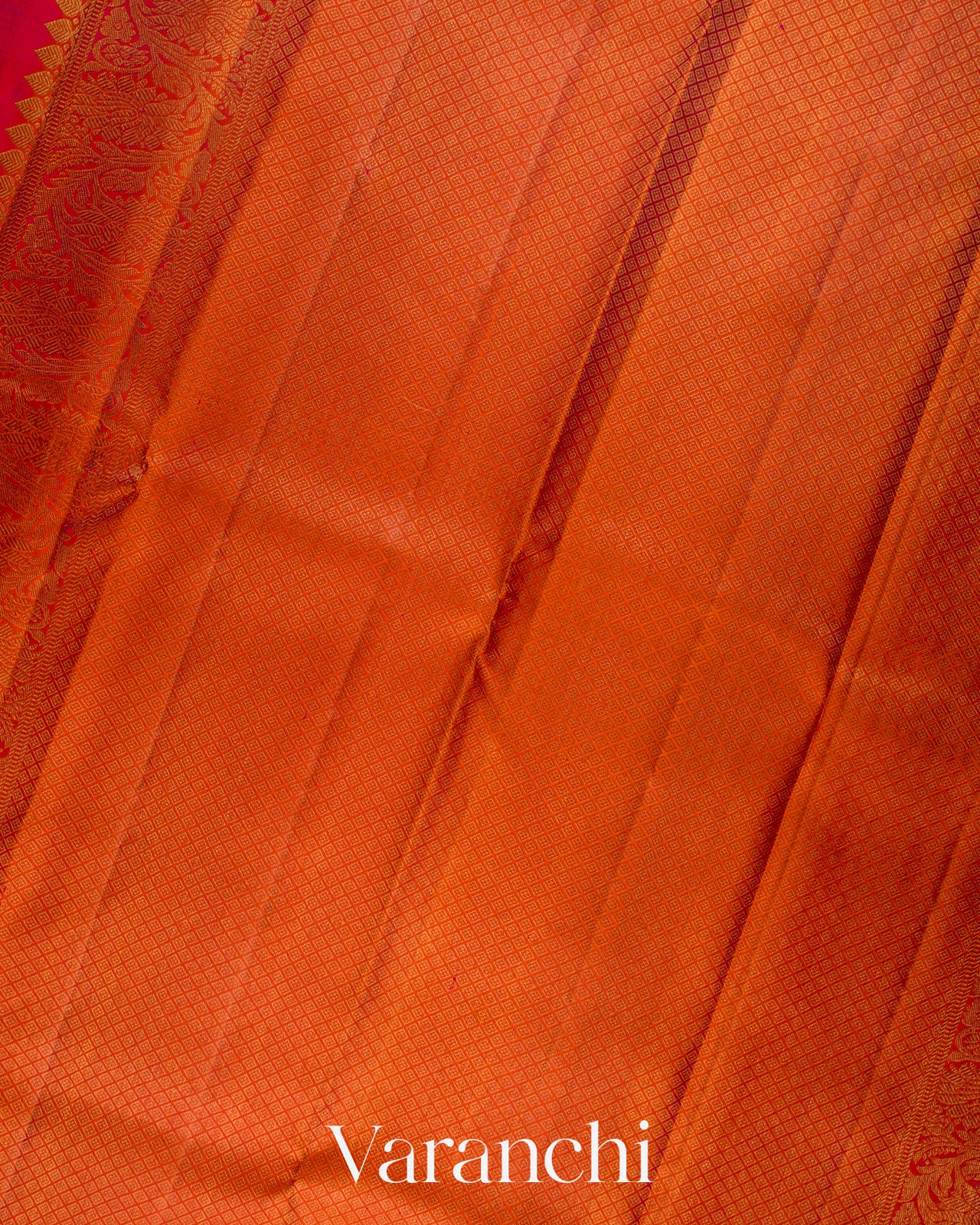 Tomato Red Korvai Pure Kanchipuram Silk Handloom Saree