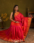 Tomato Red Korvai Pure Kanchipuram Silk Handloom Saree