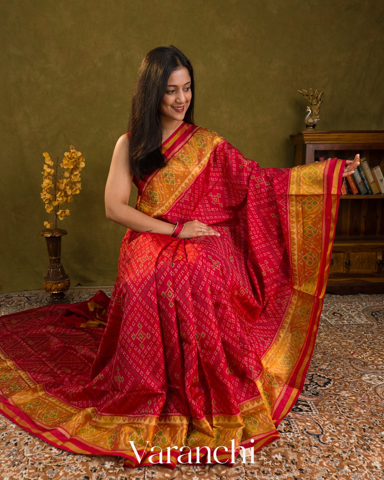 Crimson Red Pure Rajkot Patola Silk Handloom Saree