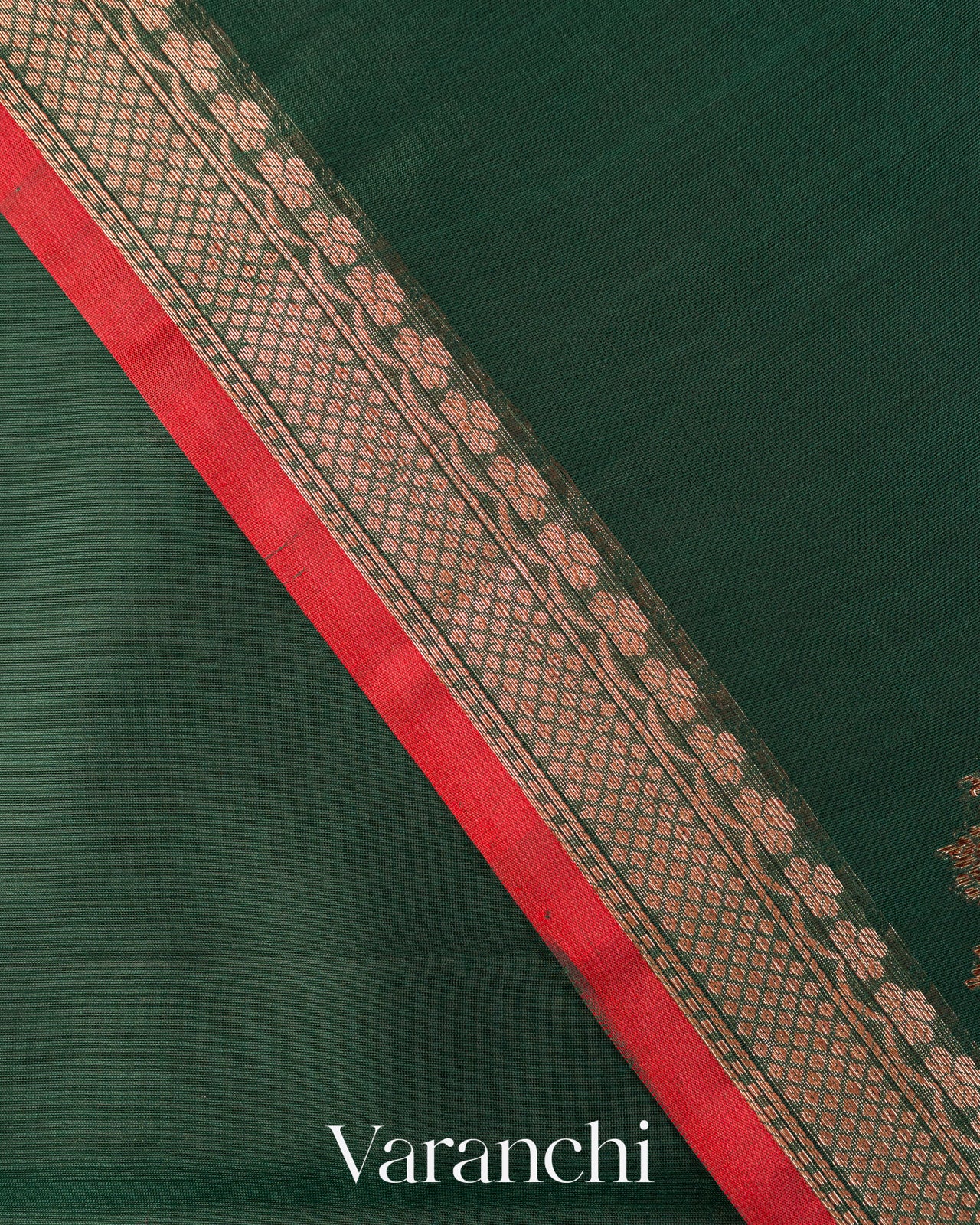 Bottle Green Pure Chanderi Silk Cotton Handloom Saree